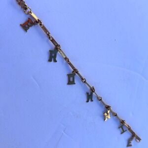 Vintage Gold Tone Brownie Girl Scout Letter Charm Bracelet 6" Retro Jewelry gift